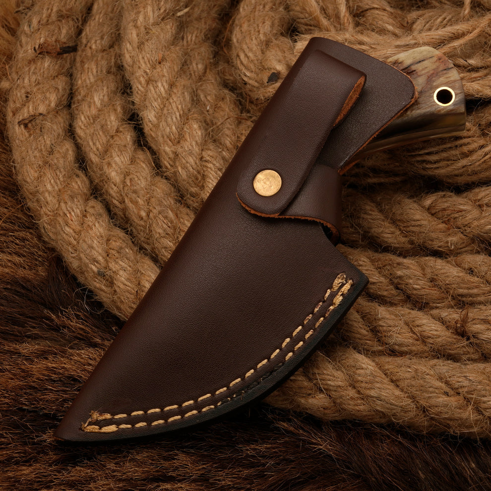 Handmade Damascus steel skinner knife ram horn handle || drs knives hub