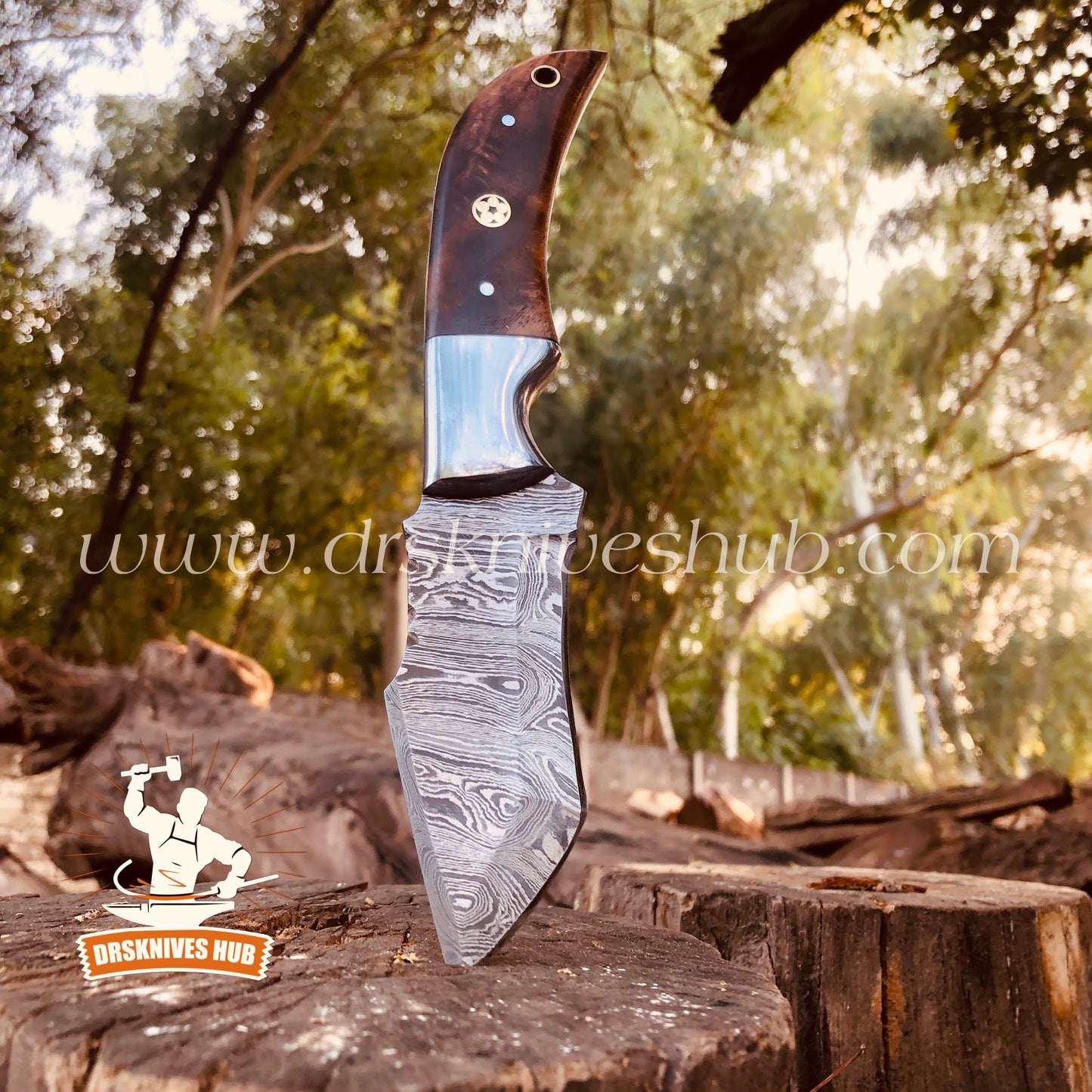 Tanto Knife Handmade Damascus Steel Blade Rose Wood Handle Tanto Knife ,Hunting Knife With Leather Sheath