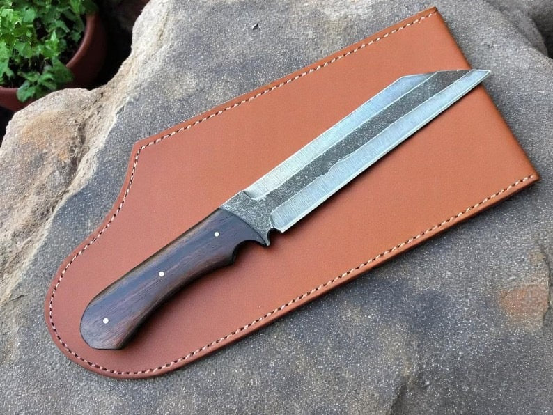 FULL TANG HANDMADE CARBON STEEL VIKING SEAX KNIFE WITH LEATHER SHEATH COVER || DRS KNIVES HUB 