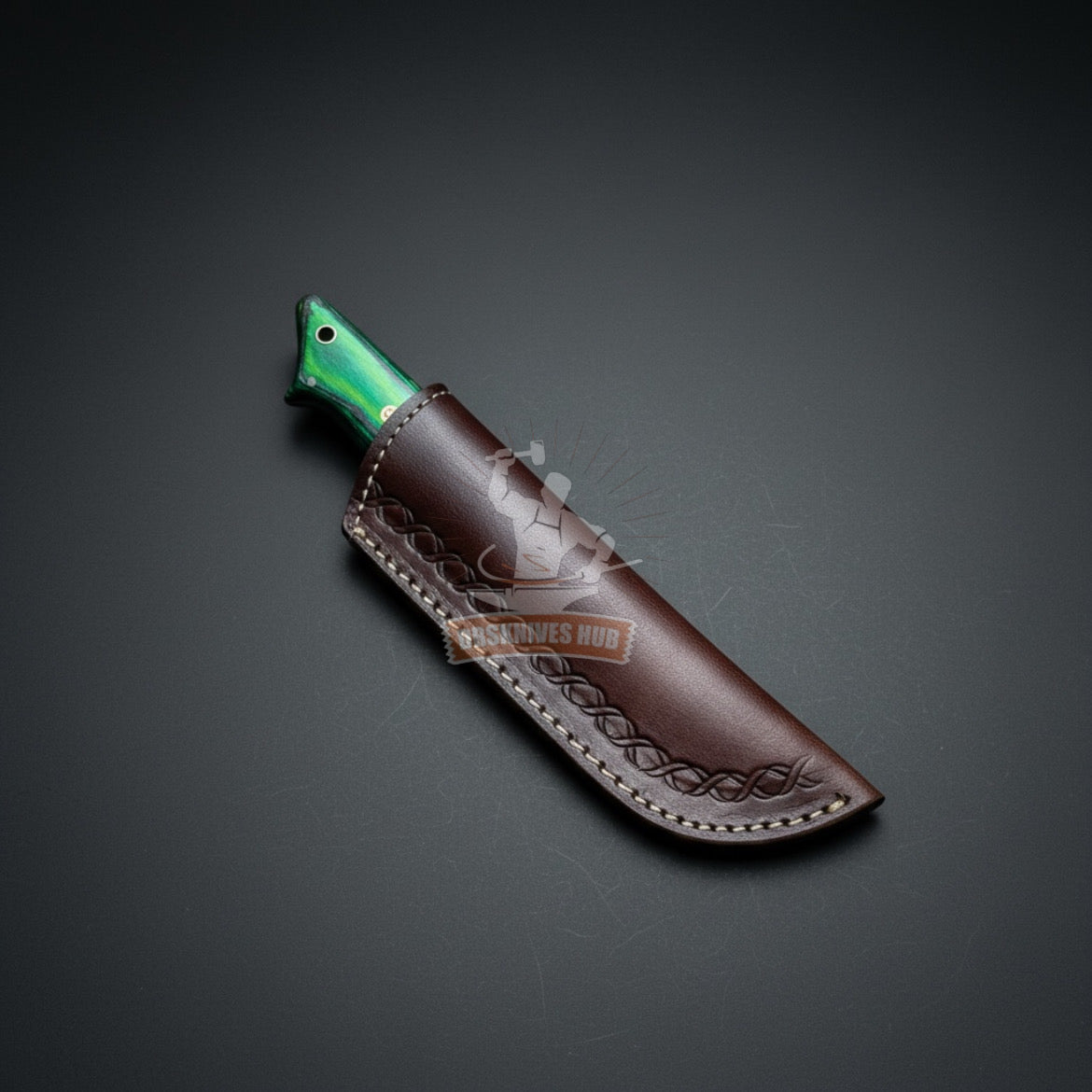 Damascus Hunting Knife 10" – Custom Wood Handle with Leather Sheath | DRSKNIVES HUB