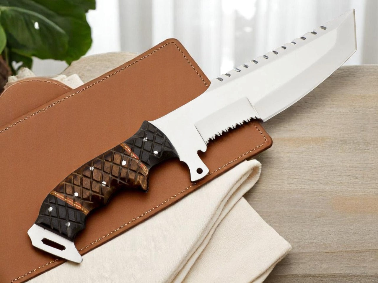 12” HANDMADE D2 STEEL BLADE TRACKER / TACTICAL KNIFE WITH LEATHER SHEATH COVER || DRS KNIVES HUB