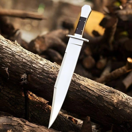 Premium J2 Steel Bowie Knife – Handmade Hunting Blade with Wood/Steel Handle & Leather Sheath | DRSKNIVES HUB