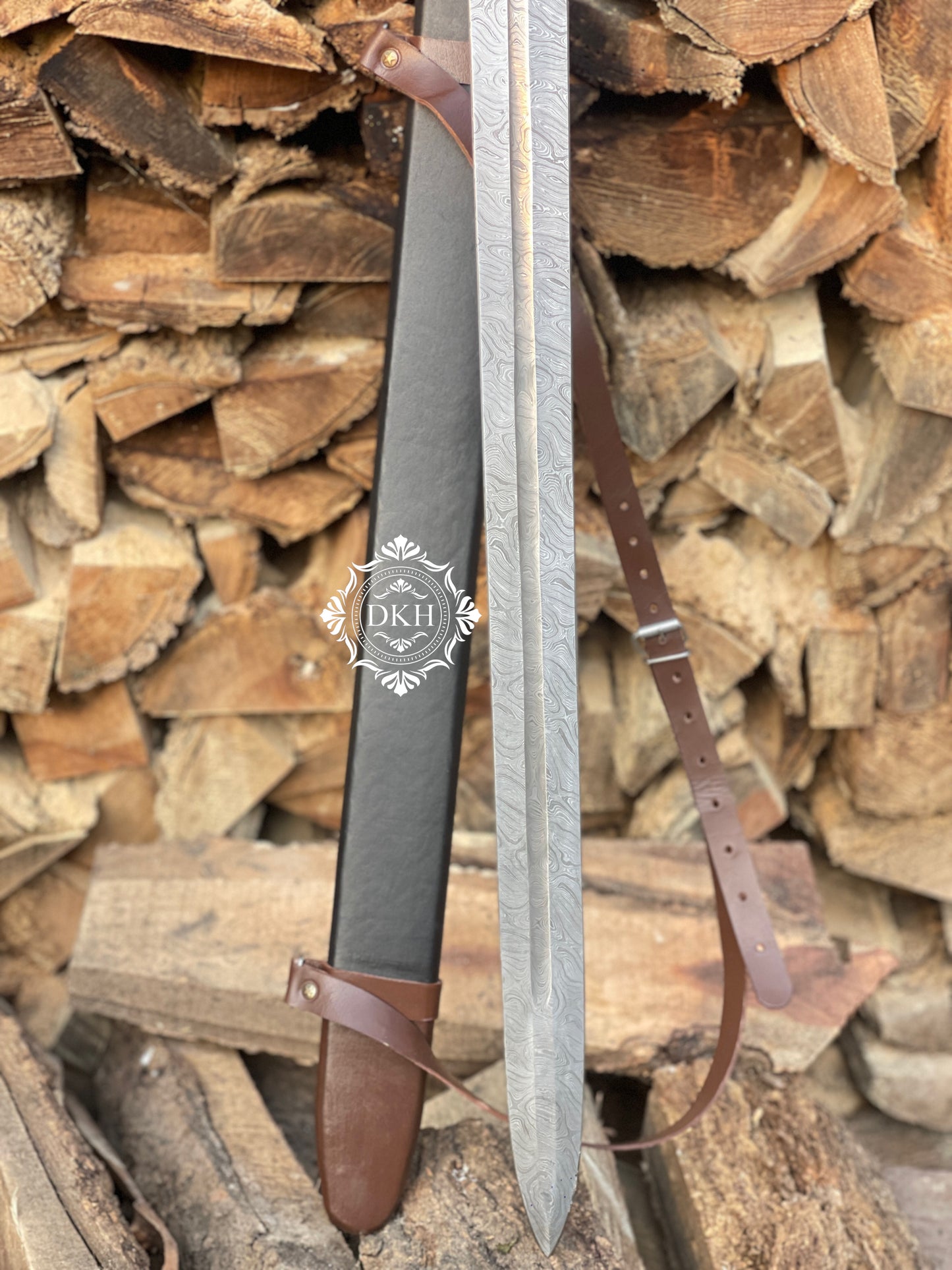 Handmade Damascus Steel Sword Viking Style Sword With Scabbard