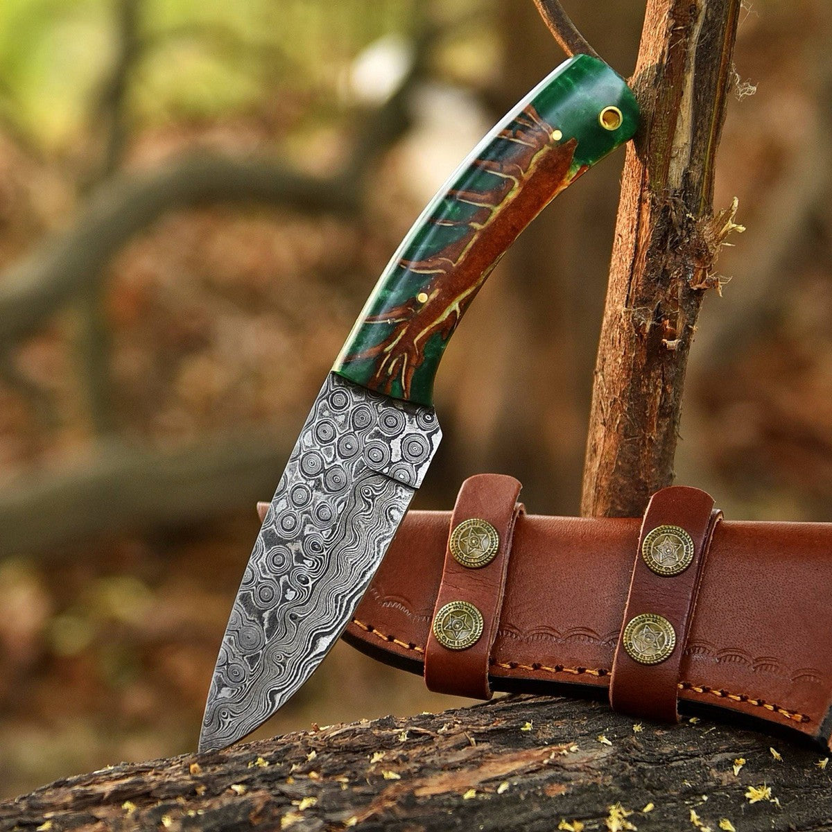 Custom Handmade Damascus Steel Skinning Knife – Fixed Blade with Pinecone Handle | DRSKNIVES HUB 