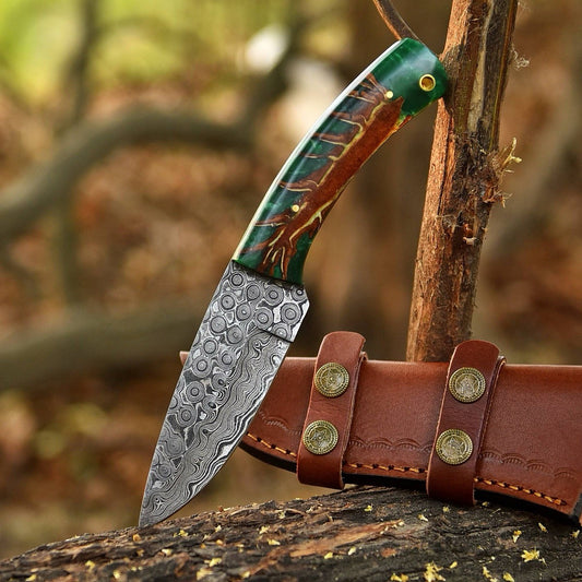 Custom Handmade Damascus Steel Skinning Knife – Fixed Blade with Pinecone Handle | DRSKNIVES HUB 