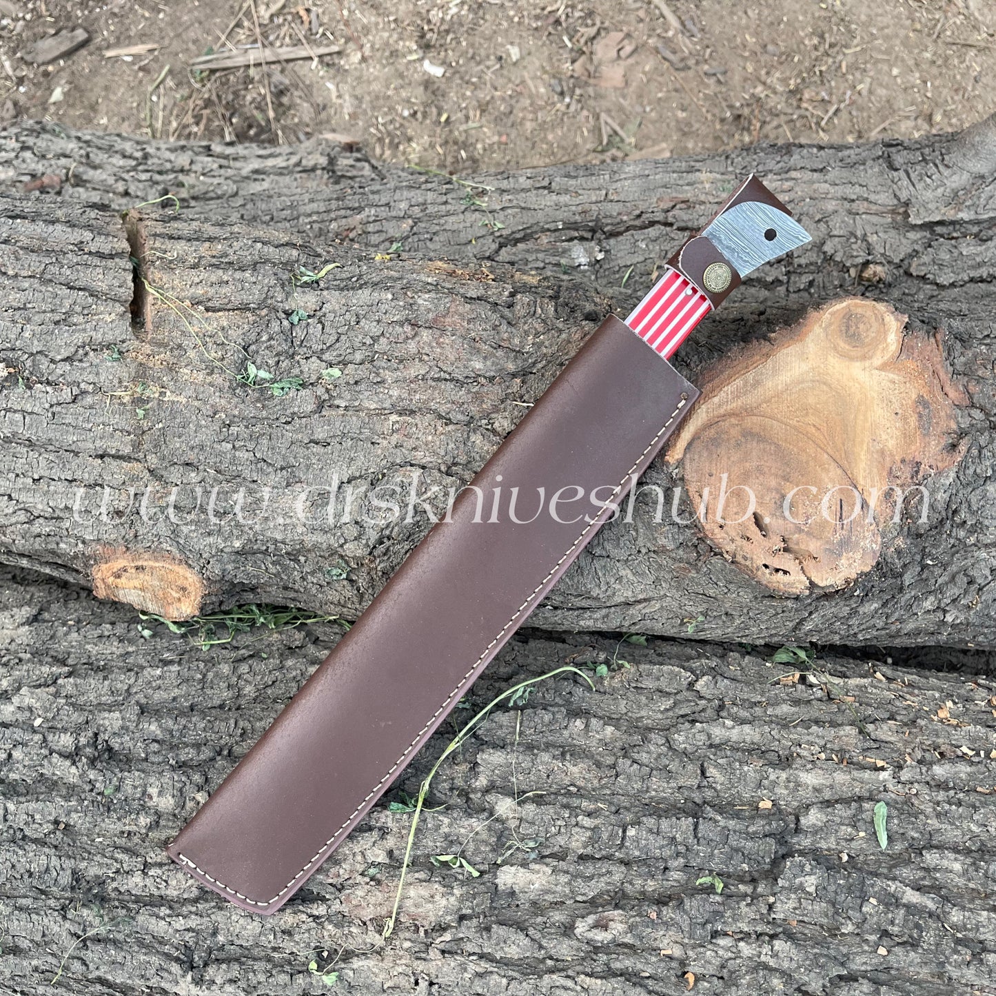 Brisket Knife With Leather Cover Custom Made Damascus Steel Blade BBQ Knife Bread Knife. Christmas Gift