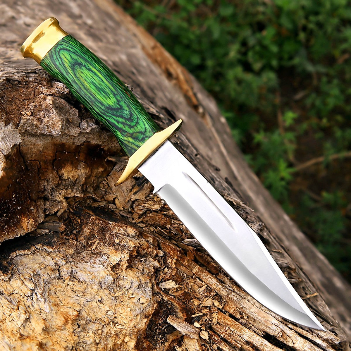 J2 Steel Hunting Knife 12.5" – Green Resin Handle & Brass Guard | DRSKNIVES HUB