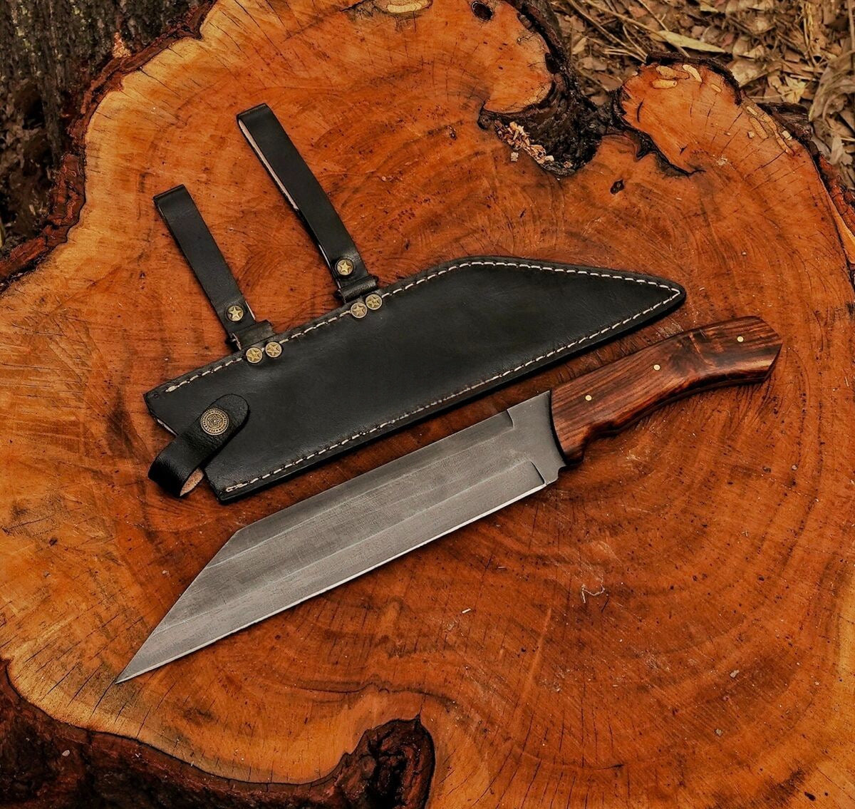 Viking Seax Knife Custom Handmade Carbon Steel Blade Seax Knife Wood Handle with Leather sheath Cover