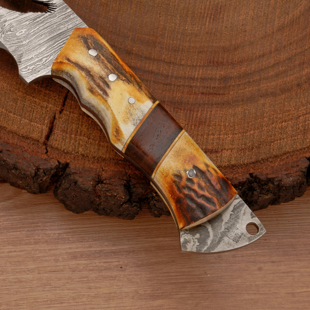Full tang handmade Damascus steel hunting knife with leather wrap || drs knives hub