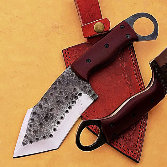 DAMASCUS STEEL BLADE HANDMADE TANTO KNIFE WITH LEATHER COVER || DRS KNIVES HUB