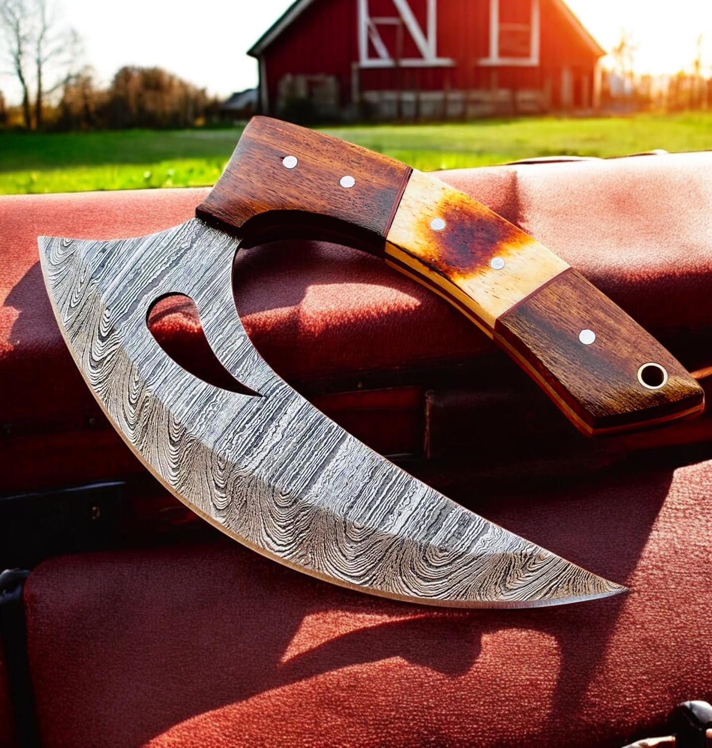 Ulu knife Custom Handmade Damascus Steel Ulu Knife With Leather Sheath Cover Handmade Ulu Knife