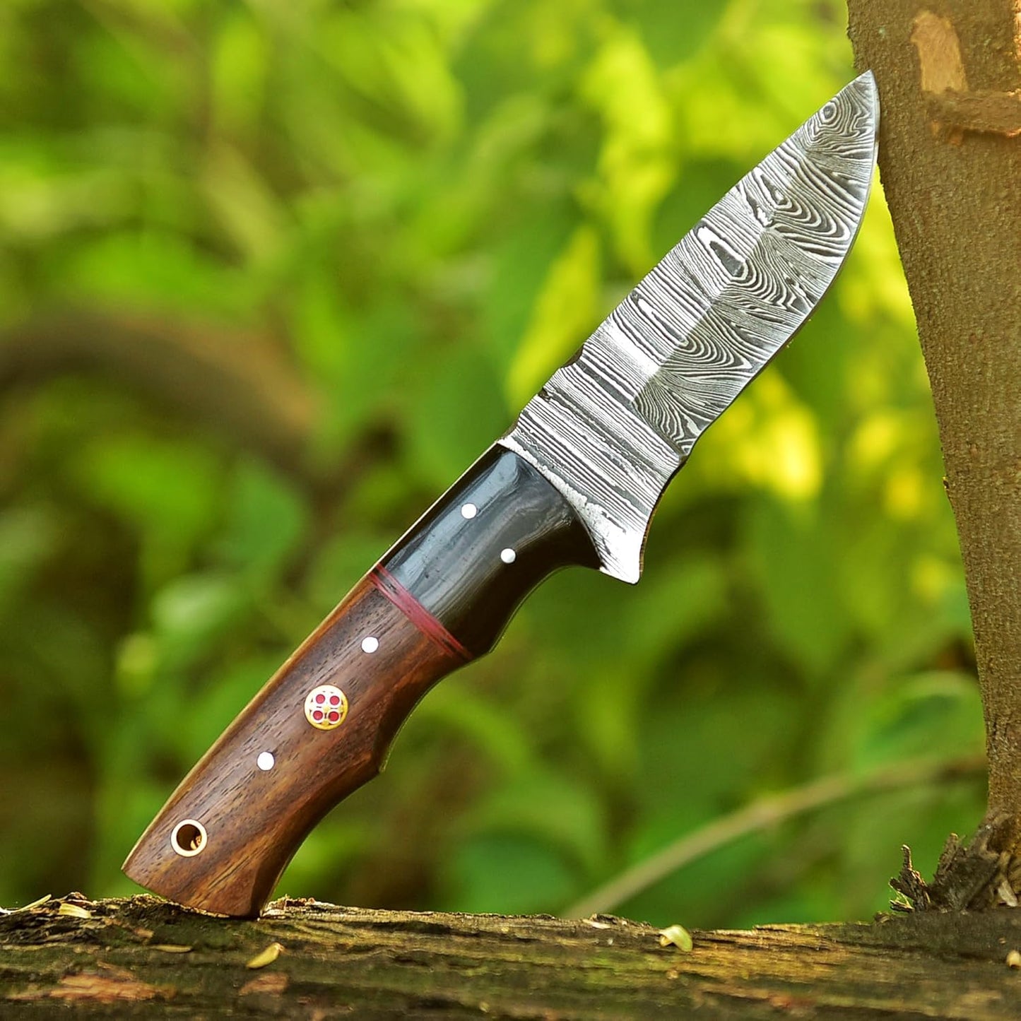 Damascus Steel Survival Knife 8'' Overall Horn And Wood Handle With Sheath || Drs Knives Hub