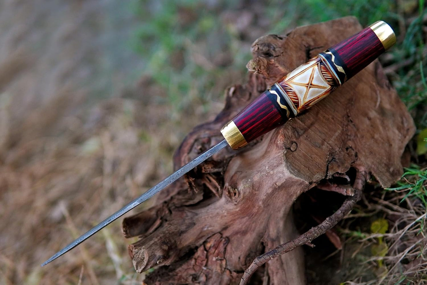 Fixed Blade Damascus Hunting Bowie Knife Camping Adventure knife with Leather Sheath