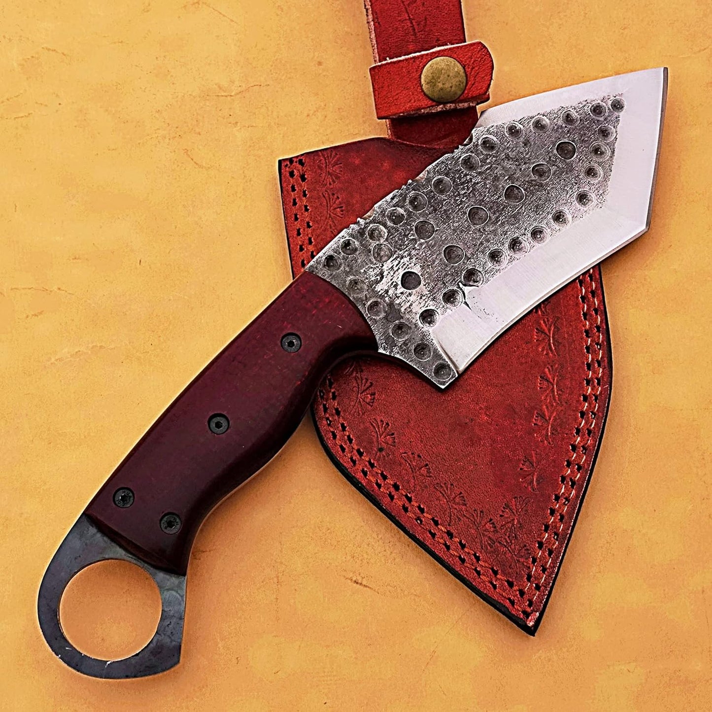 DAMASCUS STEEL BLADE HANDMADE TANTO KNIFE WITH LEATHER COVER || DRS KNIVES HUB