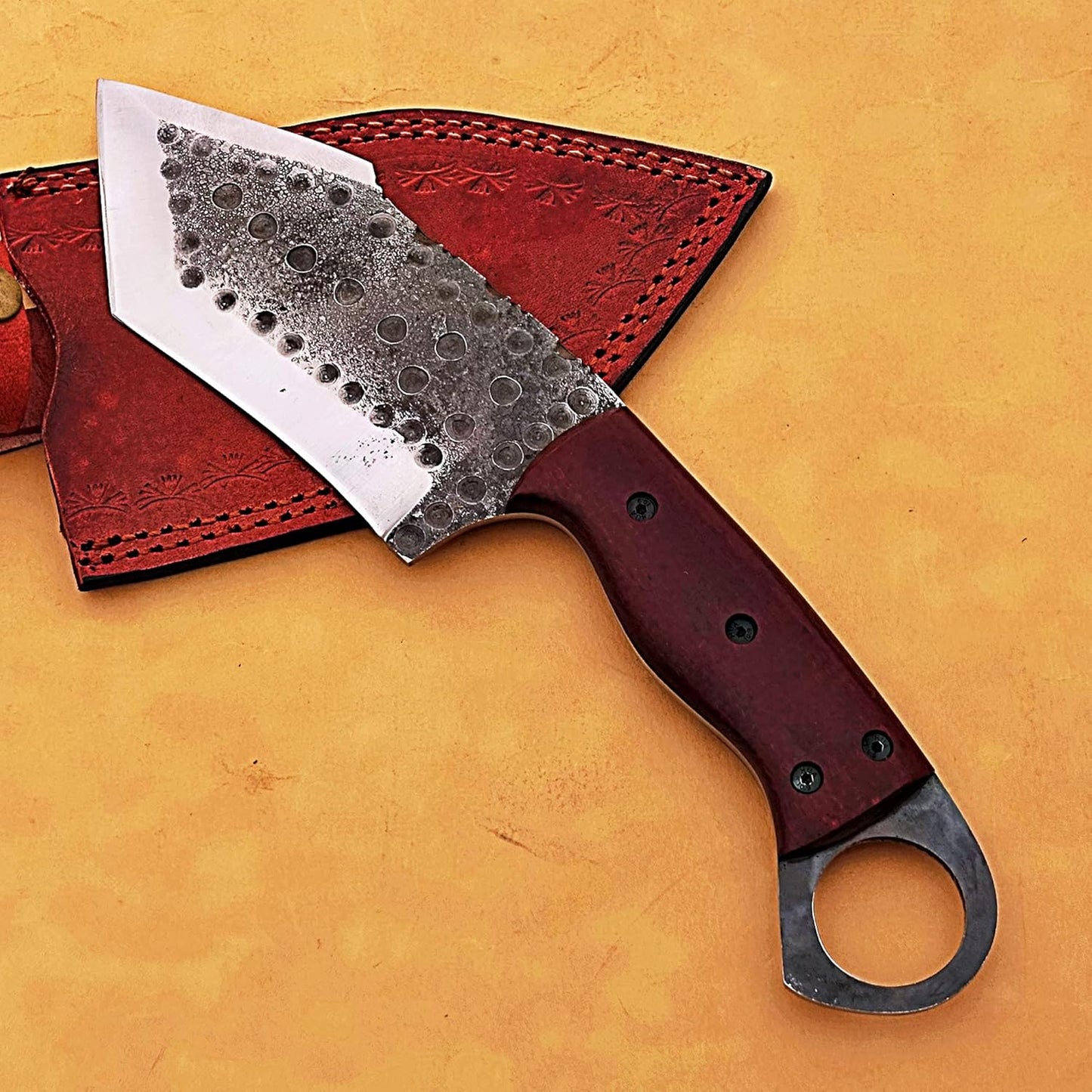 DAMASCUS STEEL BLADE HANDMADE TANTO KNIFE WITH LEATHER COVER || DRS KNIVES HUB