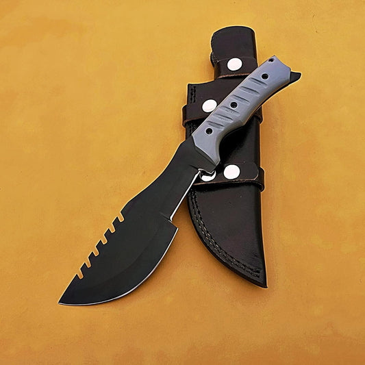 CUSTOM HANDMADE J2 STEEL TACTICAL KNIFE WITH LEATHER COVER || DRS KNIVES HUB