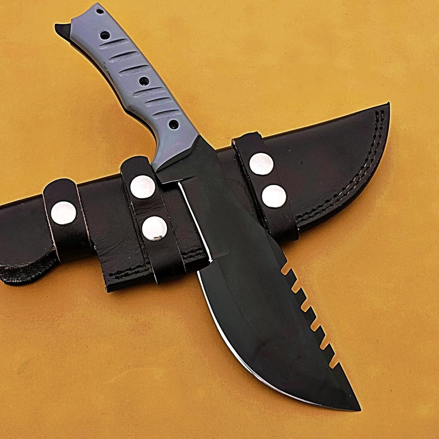 CUSTOM HANDMADE J2 STEEL TACTICAL KNIFE WITH LEATHER COVER || DRS KNIVES HUB