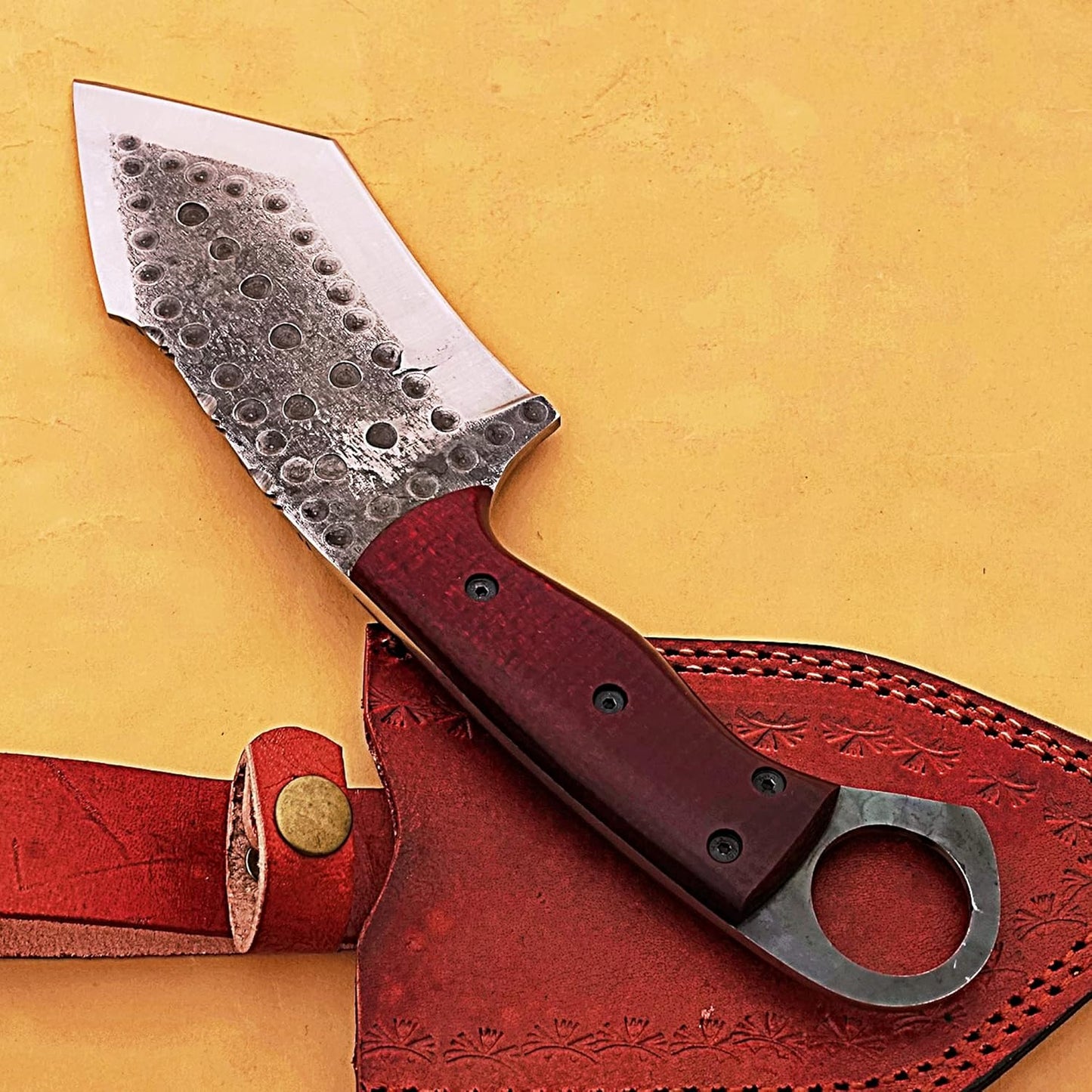 DAMASCUS STEEL BLADE HANDMADE TANTO KNIFE WITH LEATHER COVER || DRS KNIVES HUB