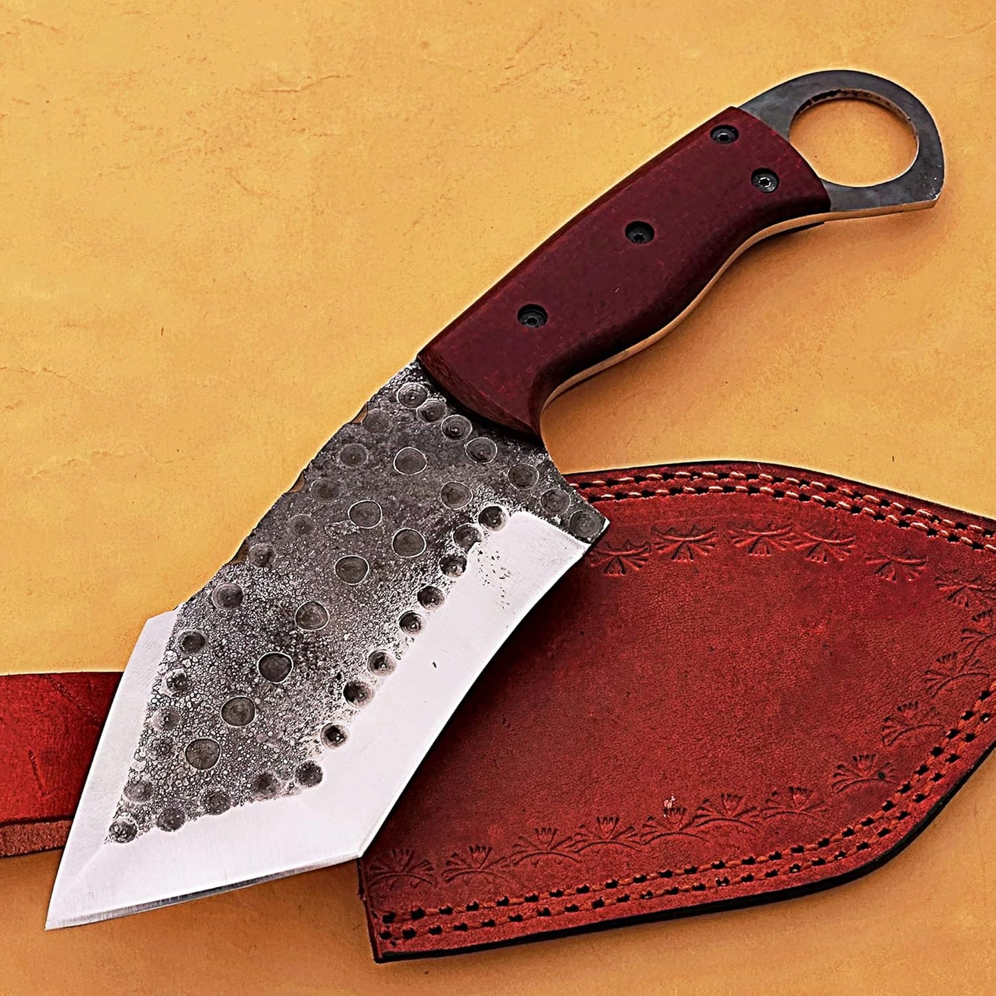 DAMASCUS STEEL BLADE HANDMADE TANTO KNIFE WITH LEATHER COVER || DRS KNIVES HUB