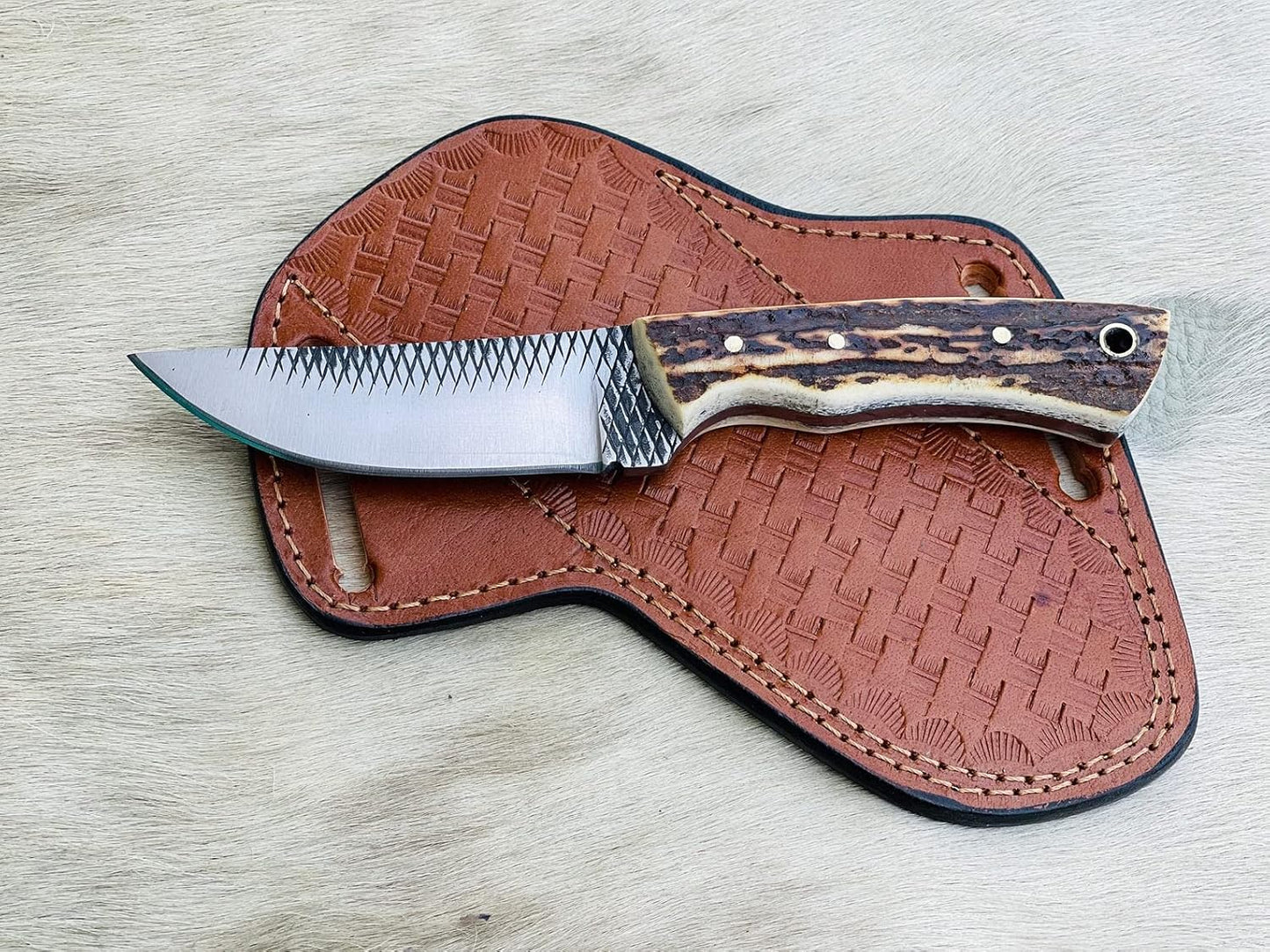 CUSTOM HANDMADE COWBOY SKINNER KNIFE WITH LEATHER COVER || DRS KNIVES HUB