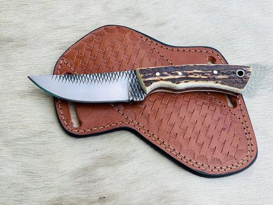 CUSTOM HANDMADE COWBOY SKINNER KNIFE WITH LEATHER COVER || DRS KNIVES HUB