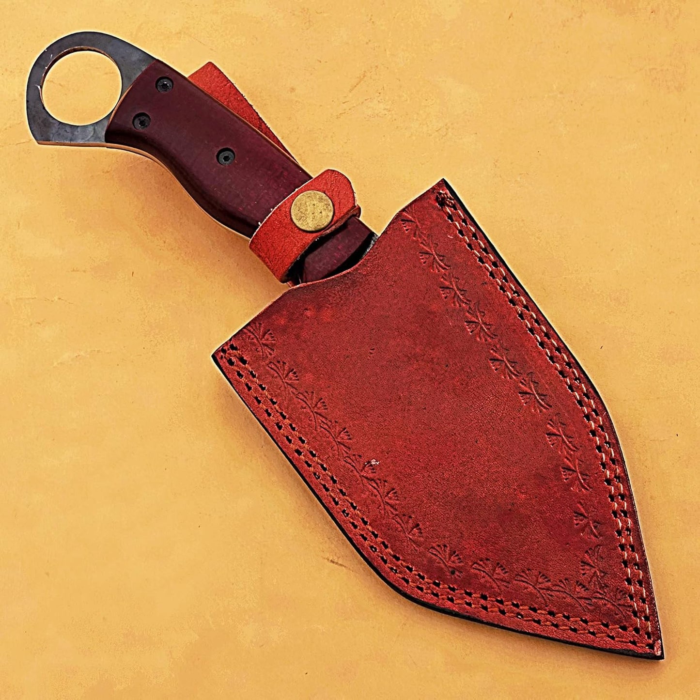 DAMASCUS STEEL BLADE HANDMADE TANTO KNIFE WITH LEATHER COVER || DRS KNIVES HUB
