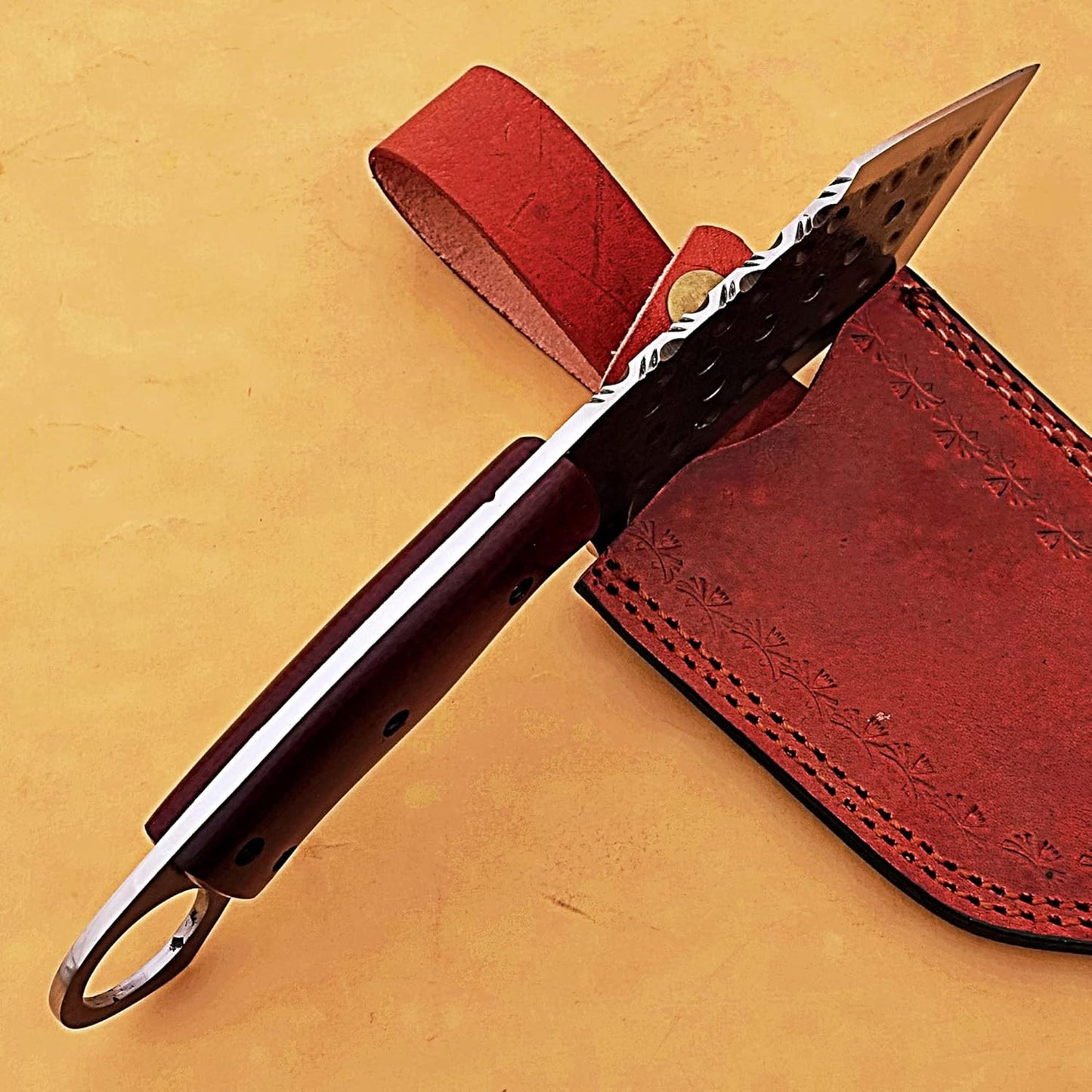DAMASCUS STEEL BLADE HANDMADE TANTO KNIFE WITH LEATHER COVER || DRS KNIVES HUB