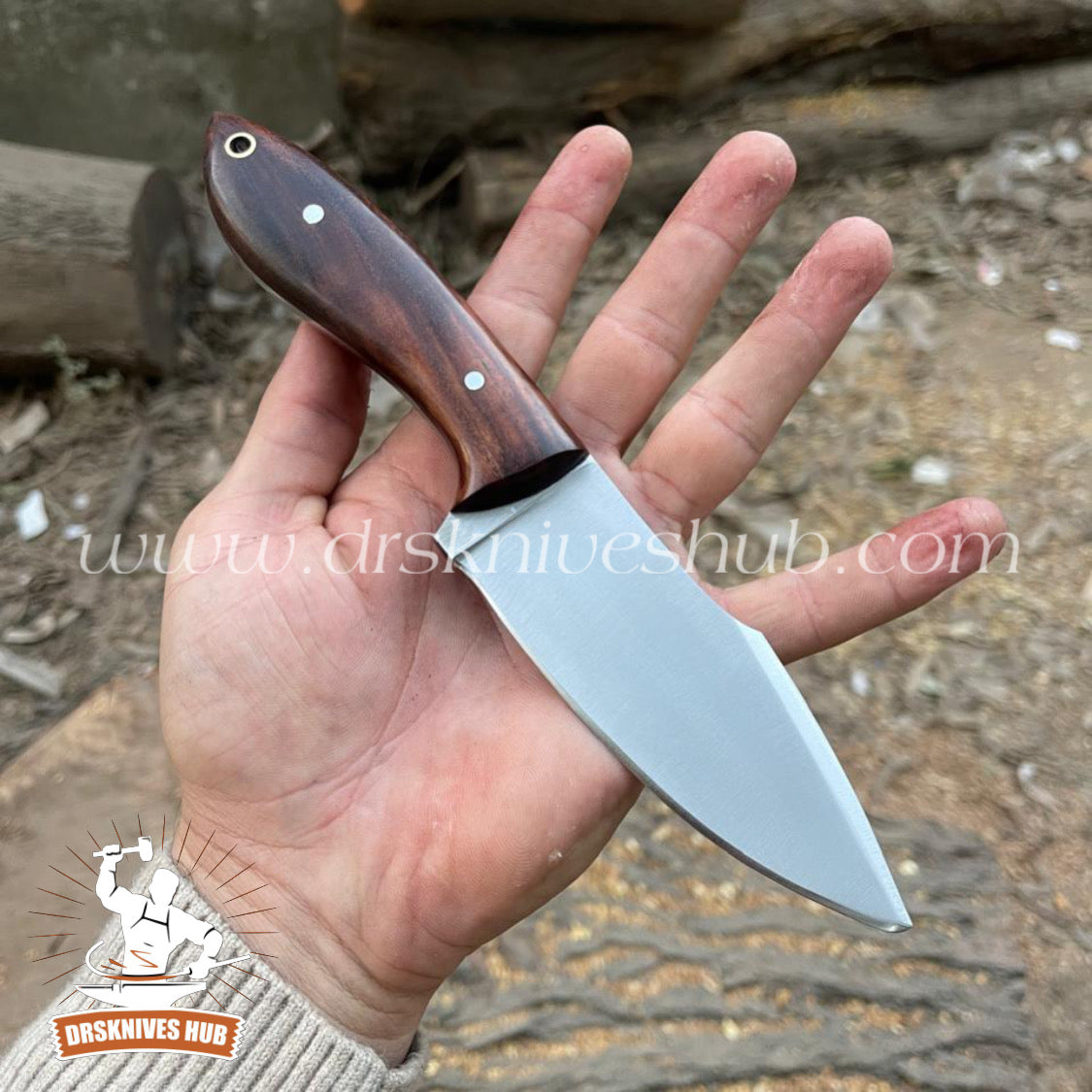 Handmade Stainless Steel Blade Hunting Knife With Rose Wood Handle