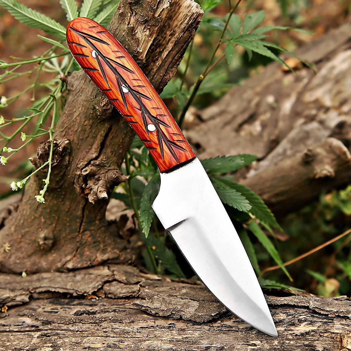 Skinner Knife 7.5" – Carved Exotic Wood Handle Full Tang | DRSKNIVES HUB