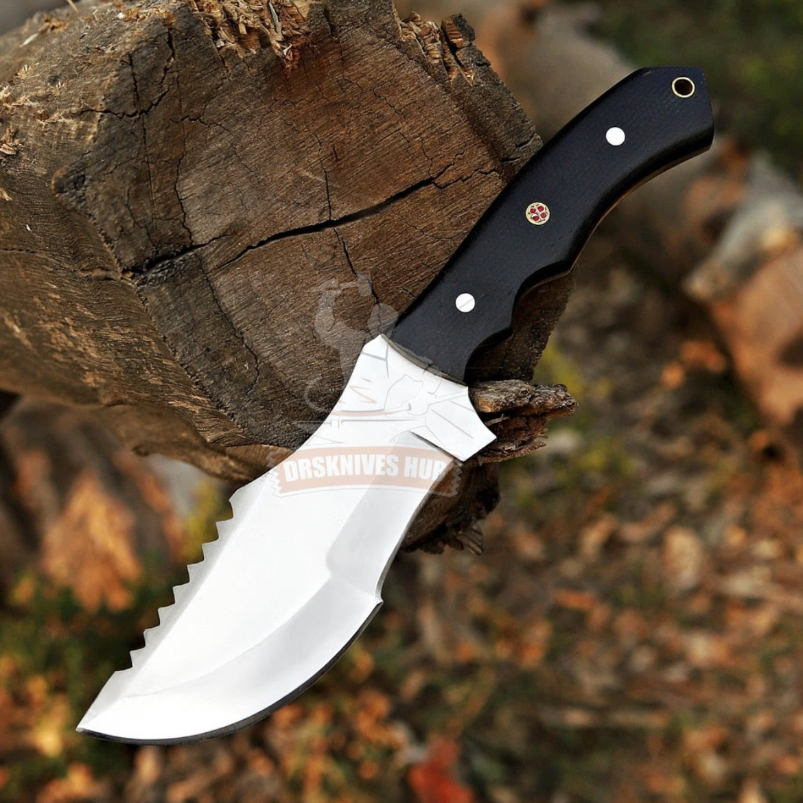 D2 Tracker Knife 10" – Black Micarta Handle with Leather Sheath | DRSKNIVES HUB