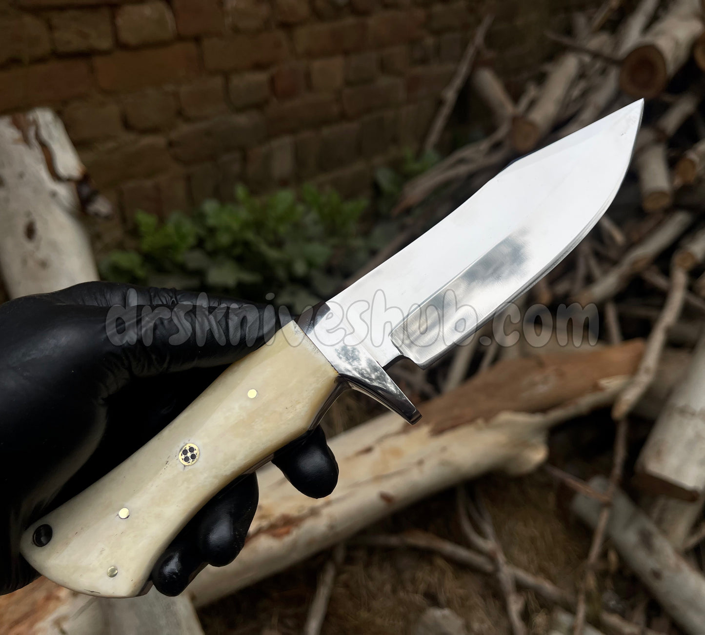 Handmade D2 Steel Hunting Knife pair : Stag Horn and bone Handle, Leather Sheath