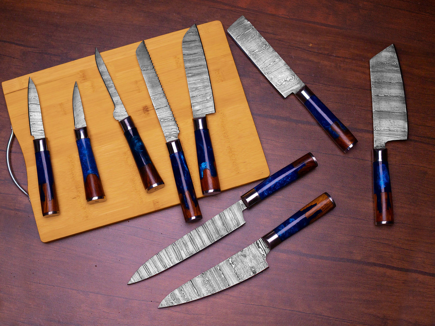 Handmade Damascus Steel Kitchen Chef Set with Leather Roll