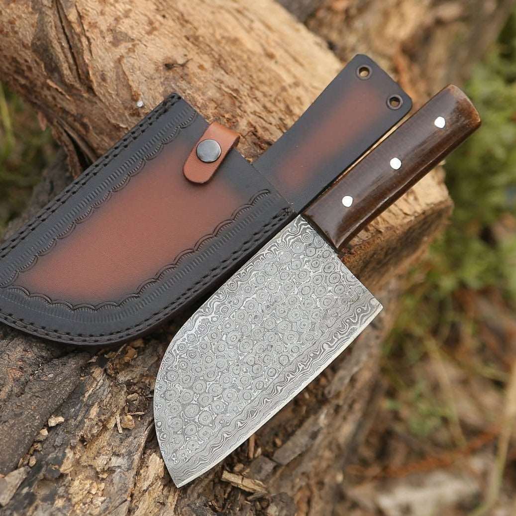 HAND FORGED DAMASCUS STEEL BLADE CLEAVER KNIFE WITH SHEATH || DRS KNIVES HUB