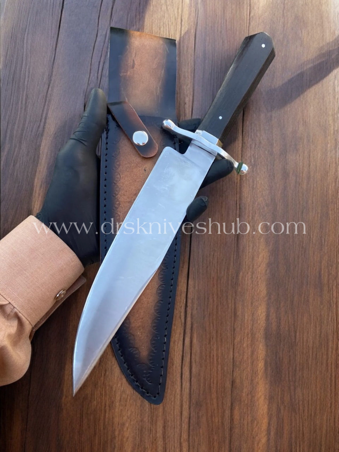 Hand Forged stainless steel hunting Bowie with leather sheath cover || drs knives hub