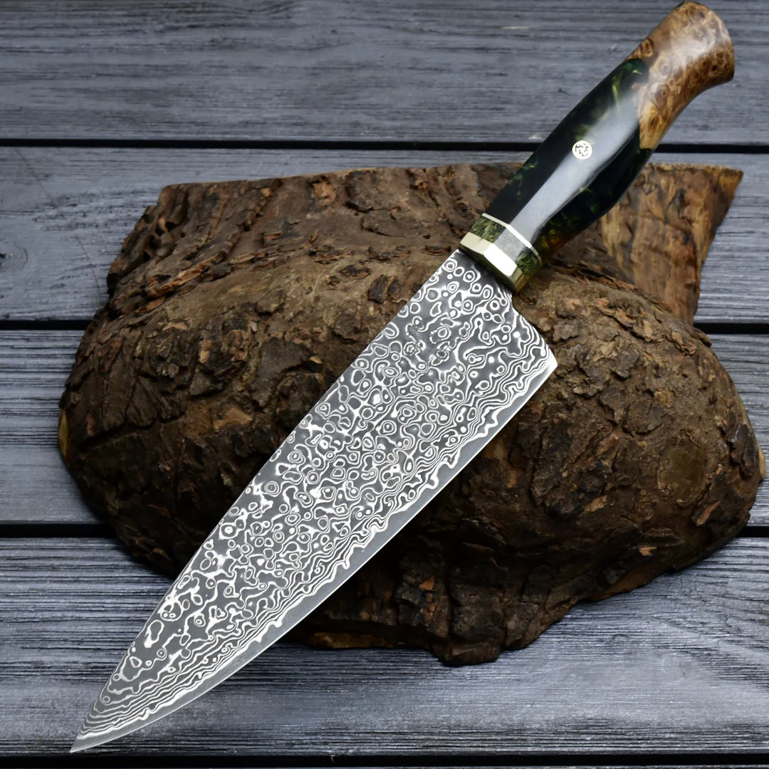 DAMASCUS CHEF KNIFE WITH OLIVE WOOD HANDLE || DRS KNIVES HUB
