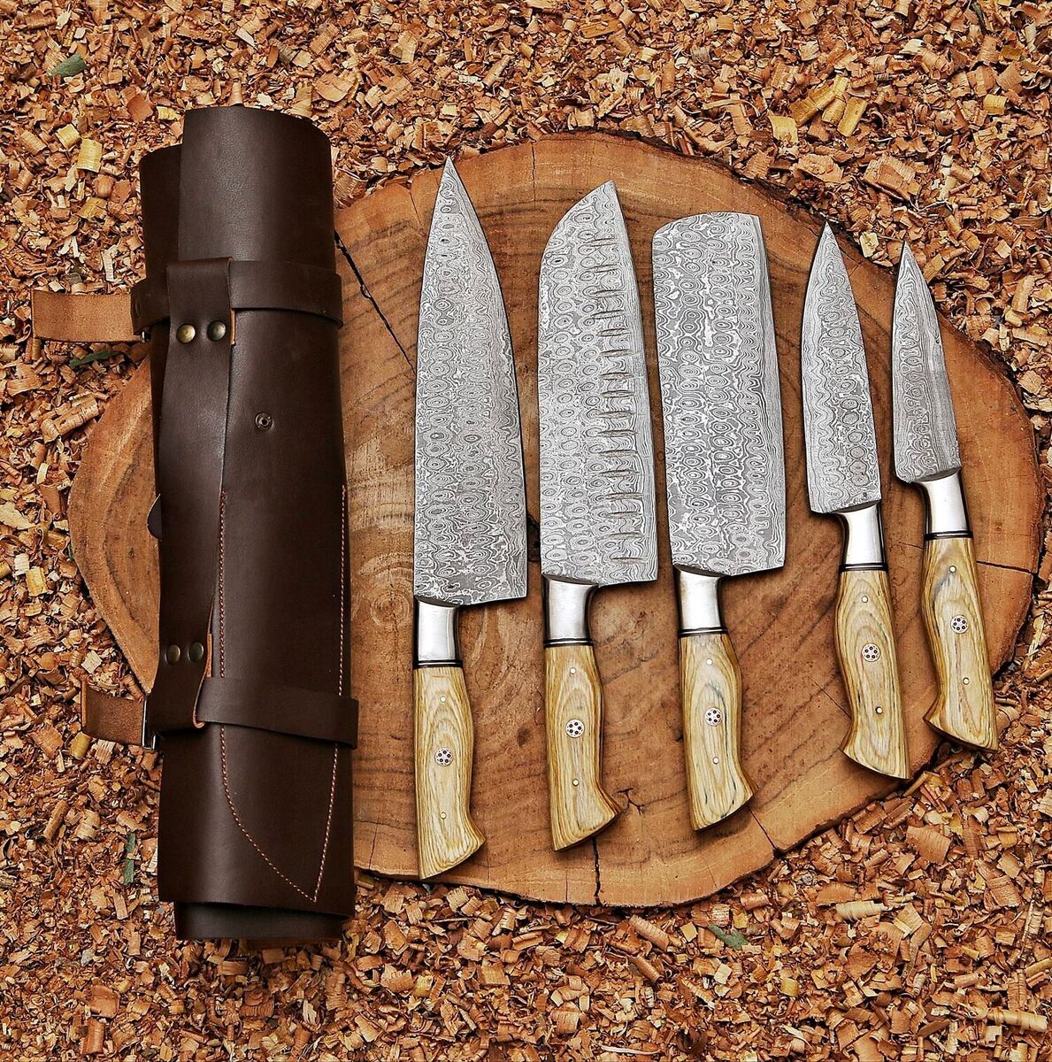 DAMASCUS STEEL CHEF SET 5PCS SET || DRS KNIVES HUB