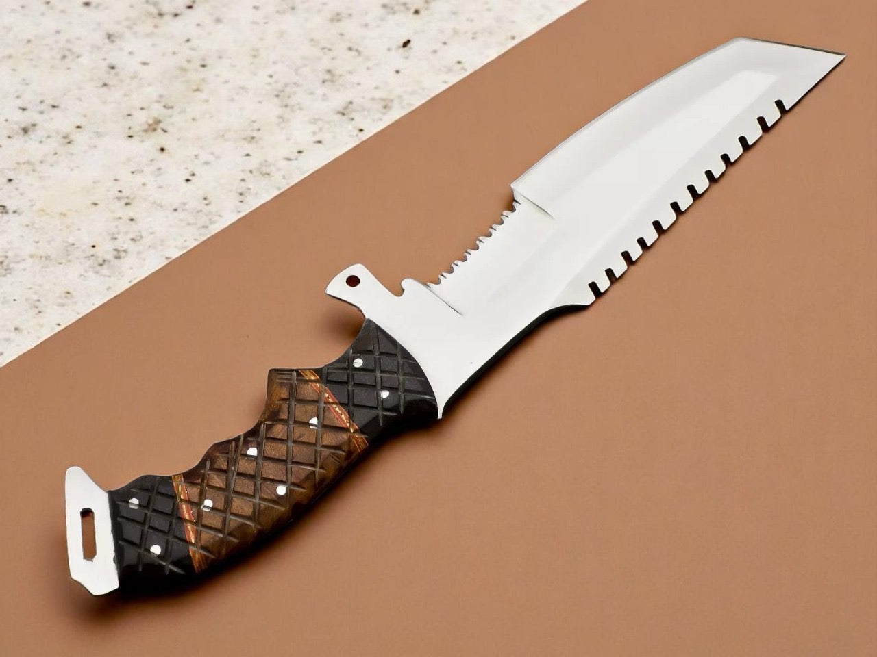 12” HANDMADE D2 STEEL BLADE TRACKER / TACTICAL KNIFE WITH LEATHER SHEATH COVER || DRS KNIVES HUB