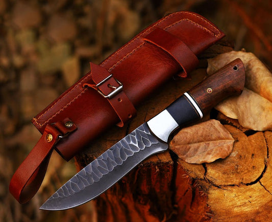 HAND FORGED HUNTING KNIFE WORH LEATHER SHEATH COVER || DRS KNIVES HUB