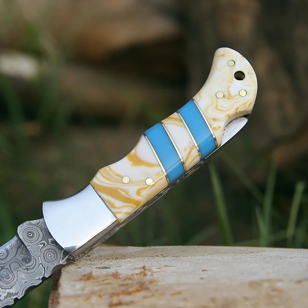 RESIN HANDLE DAMASCUS POCKET KNIFE || DRS KNIVES HUB