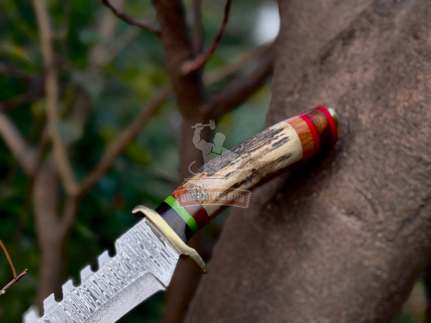 Handmade Damascus Steel Hunting Knife Stag Antler Handle Bowie Knife | DRSKNIVES HUB 