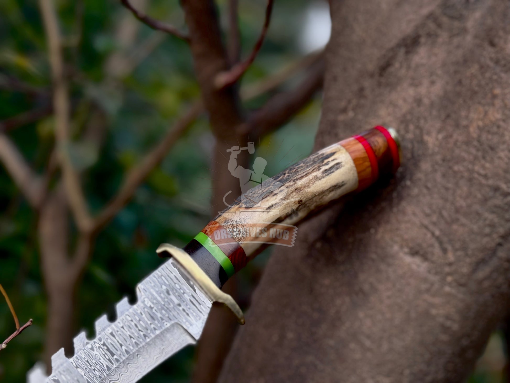 Handmade Damascus Steel Hunting Knife Stag Antler Handle Bowie Knife | DRSKNIVES HUB 