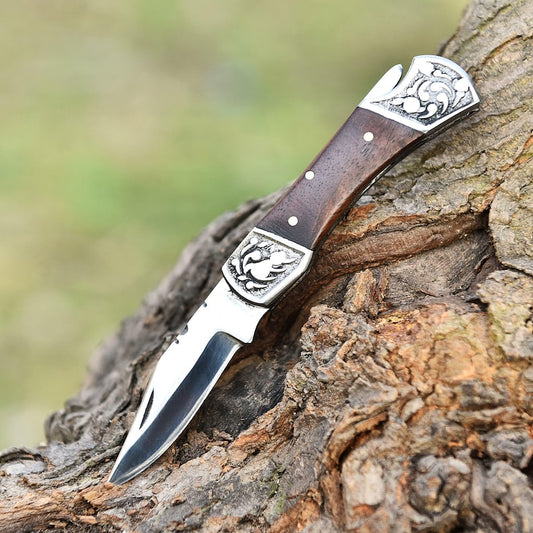 CUSTOM HANDMADE STAINLESS STEEL FOLDING POCKET KNIFE WITH LEATHER POUCH || DRS KNIVES HUB