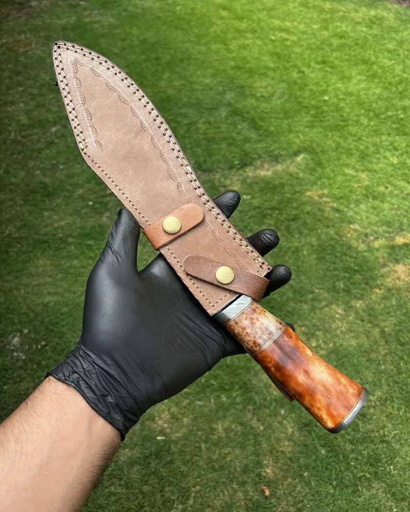 Custom Handmade Damascus Steel Kukri Knife With Leather Sheath Cover 
