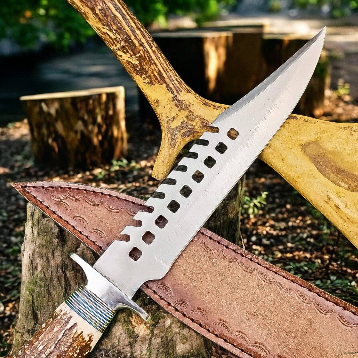 J2 Steel Bowie Knife Custom Handmade Hunting Knife With Leather Sheath Cover