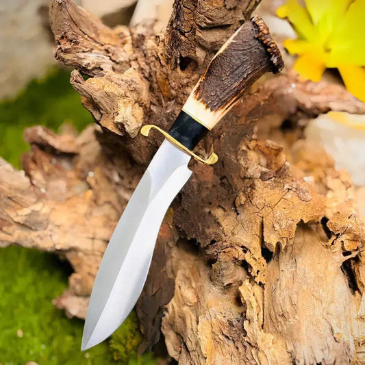 D2 Steel Handmade bowie knife with leather sheath cover antler horn handle || drs knives hub