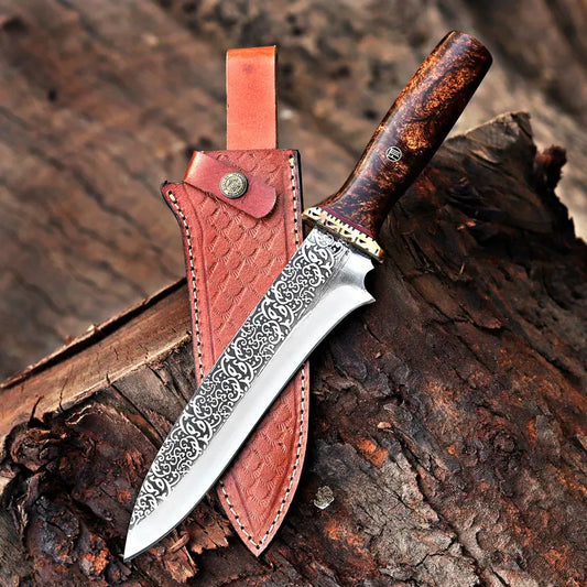 Handcrafted Celtic Hunting Knife | Engraved Blade with Resin Handle