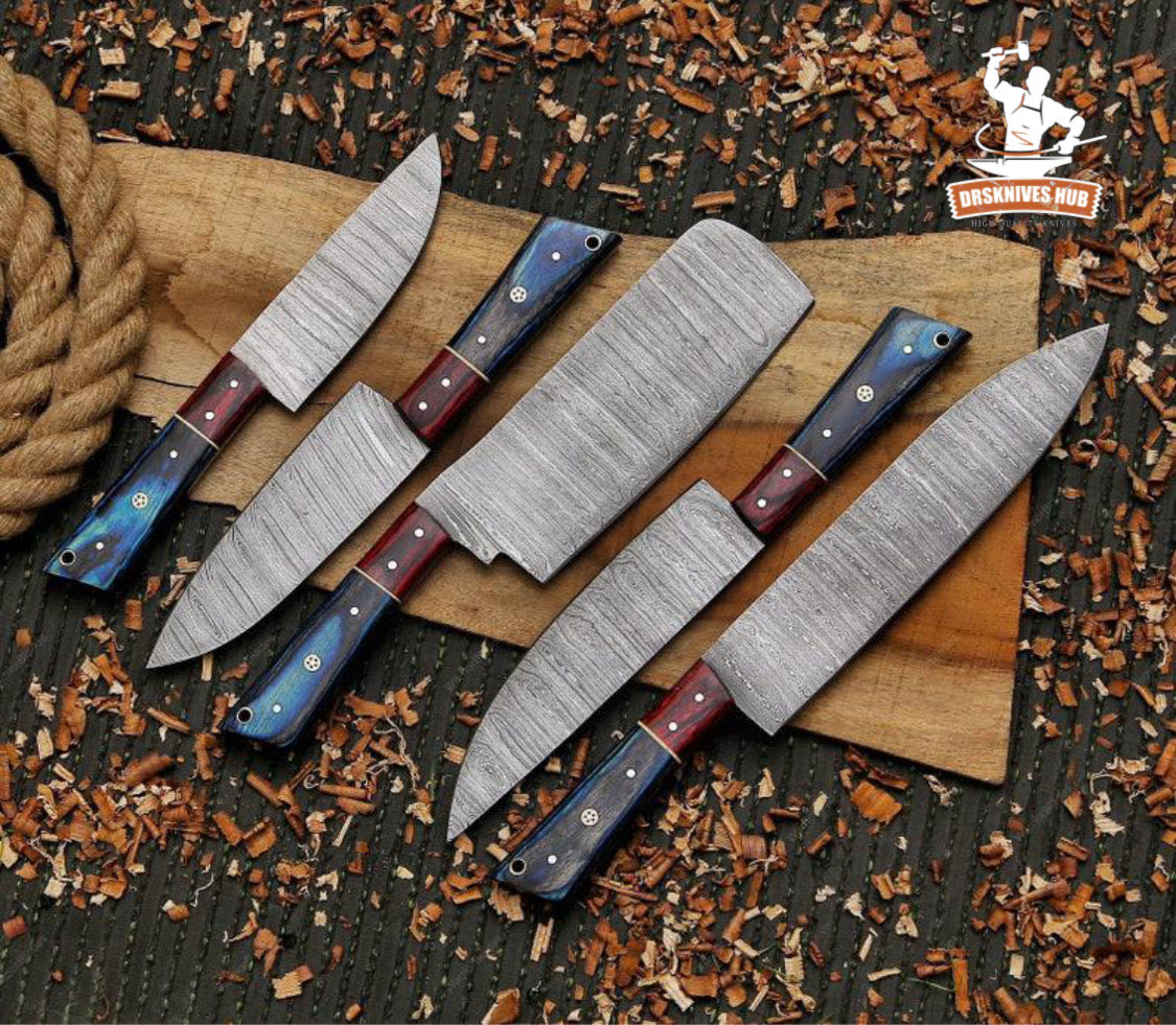 Handmade Chef's Knife Set 5 pcs Damascus Steel Kitchen Knives Set