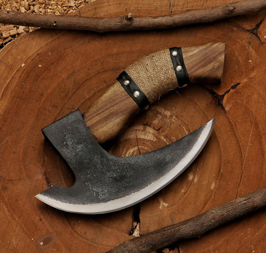 Handmade Viking Pizza Cutter Axe – Carbon Steel Blade with Leather Sheath | DRSKNIVES HUB