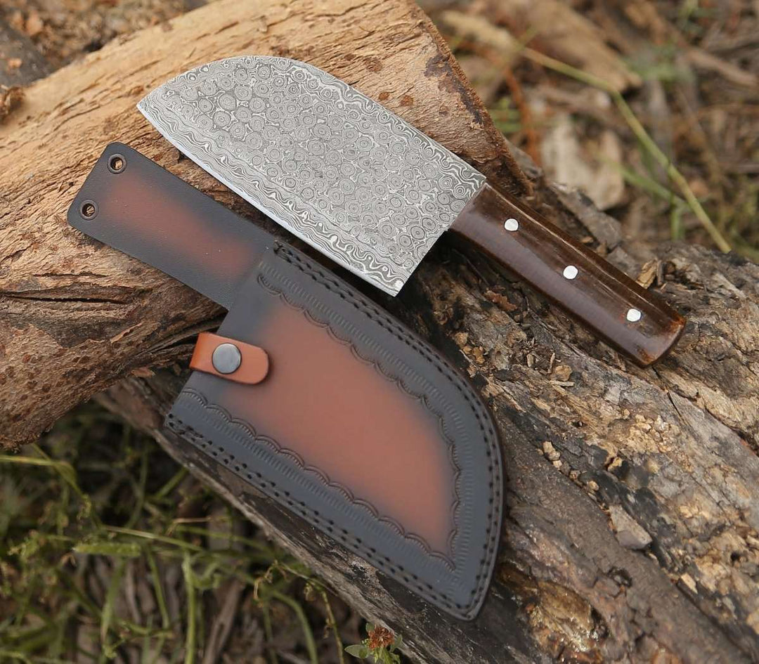 HAND FORGED DAMASCUS STEEL BLADE CLEAVER KNIFE WITH SHEATH || DRS KNIVES HUB