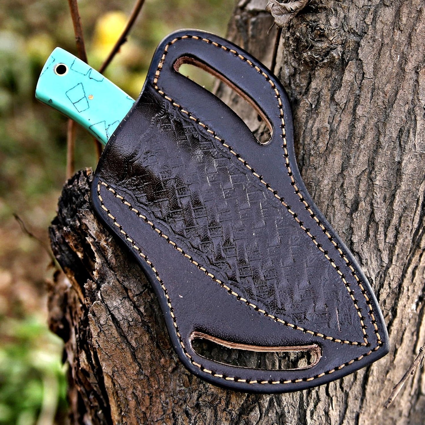 Custom Handmade 7" Damascus Steel Bull Cutter Knife – Cowboy Fixed Blade with Leather Sheath | DRSKNIVES HUB